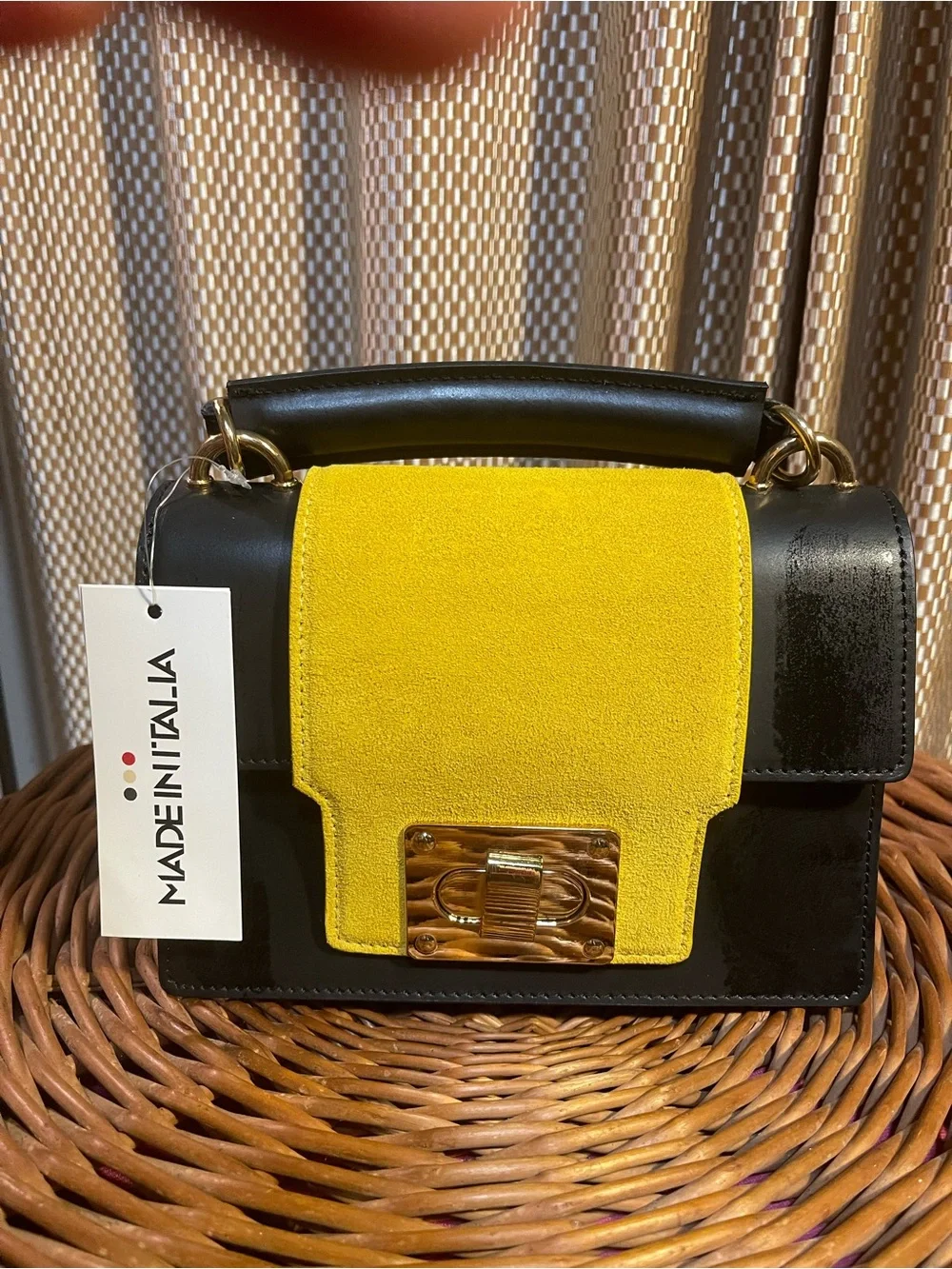 Made in Italia Black and Yellow Leather Handbag